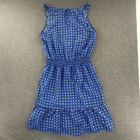Gap Floral Dress Blue Small Sleeveless Rayon Ruffled Hem Cinched Wast - Picture 8 of 11